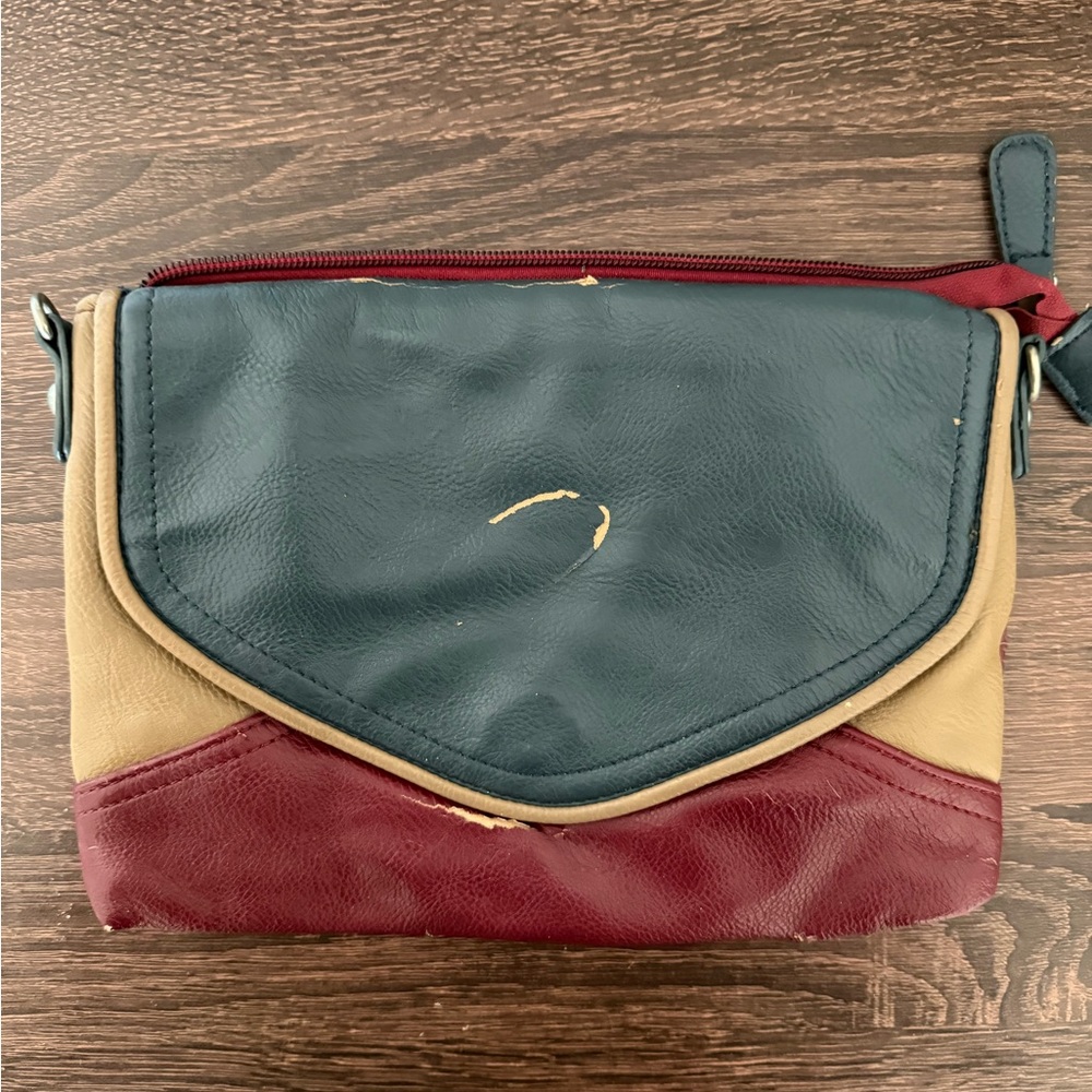 Free People Green and Tan Clutch with Color-Block Design
